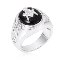Rhodium Plated Onyx Men's Ring