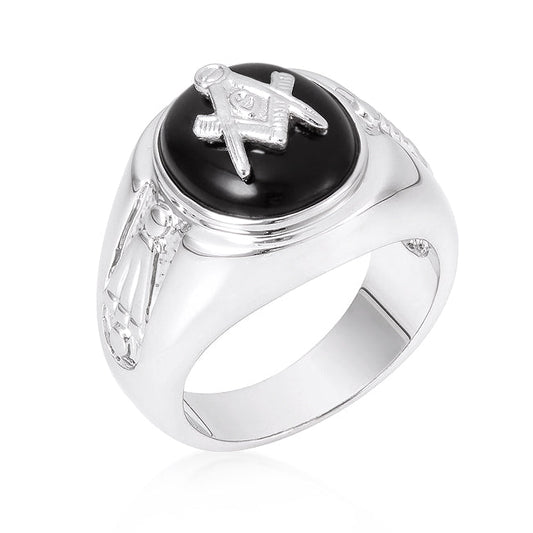 Rhodium Plated Onyx Men's Ring