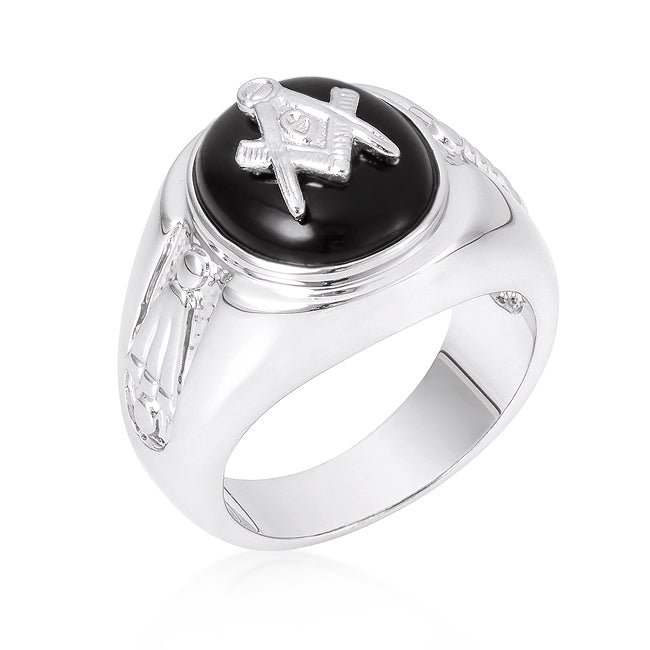 Rhodium Plated Onyx Men's Ring