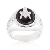 Rhodium Plated Onyx Men's Ring