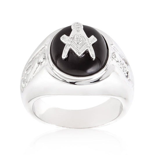 Rhodium Plated Onyx Men's Ring