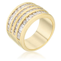 4-Row Gold Cubic Zirconia Cocktail Ring