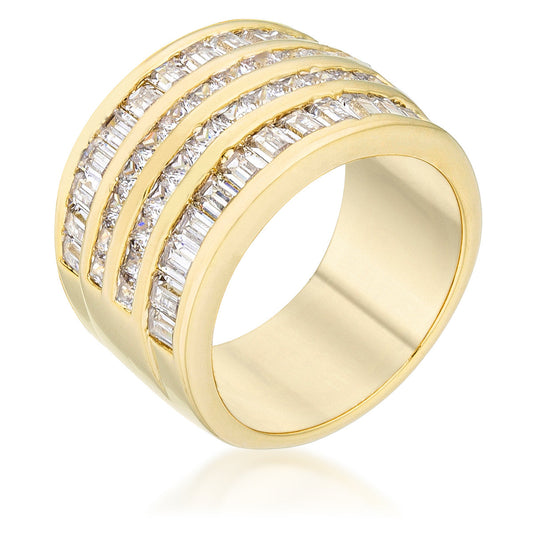 4-Row Gold Cubic Zirconia Cocktail Ring