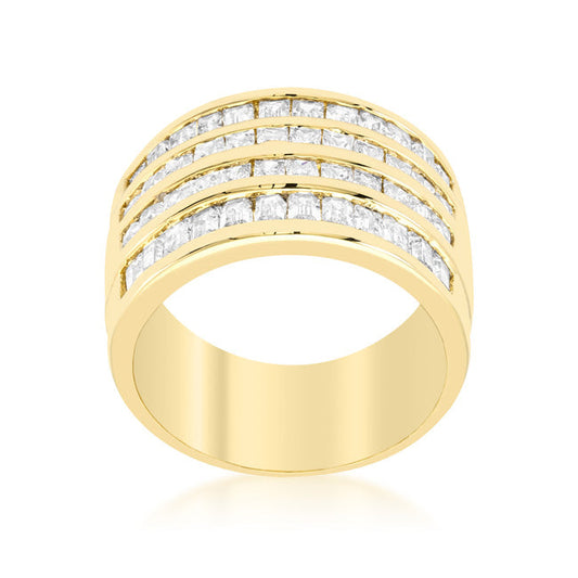 4-Row Gold Cubic Zirconia Cocktail Ring