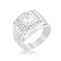 Men's Cubic Zirconia Square Ring, Rhodium Plated