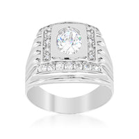 Men's Cubic Zirconia Square Ring, Rhodium Plated