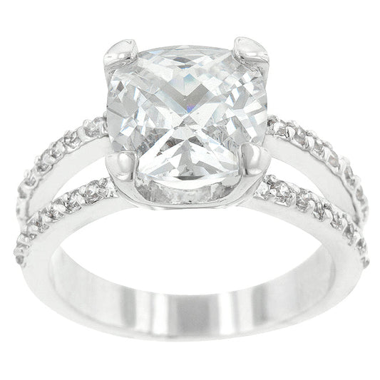 Double Band Cushion-Cut Cubic Zirconia Engagement Ring