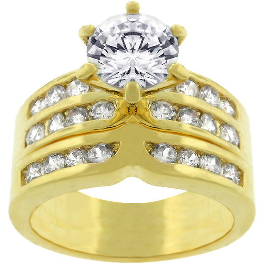 Formal Goldtone Engagement Ring Set