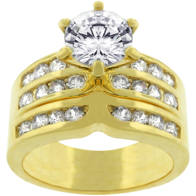 Formal Goldtone Engagement Ring Set