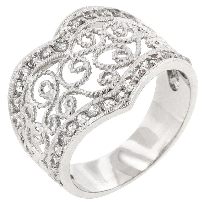 Filigree Hearts Ring with Cubic Zirconia
