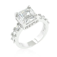 Asscher Cut Engagement Ring in Rhodium Finish