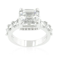 Asscher Cut Engagement Ring in Rhodium Finish