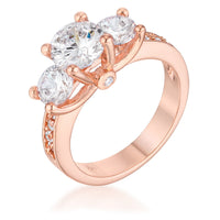 Dazzling Three-Stone Rose Goldtone Crystal Engagement Ring
