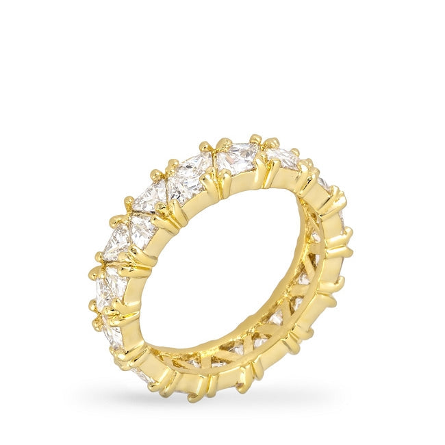 Trillion Cut Cubic Zirconia Eternity Ring, Goldtone