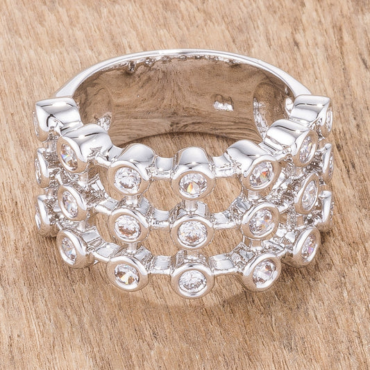 Tiered Contemporary Ring with Clear Cubic Zirconia
