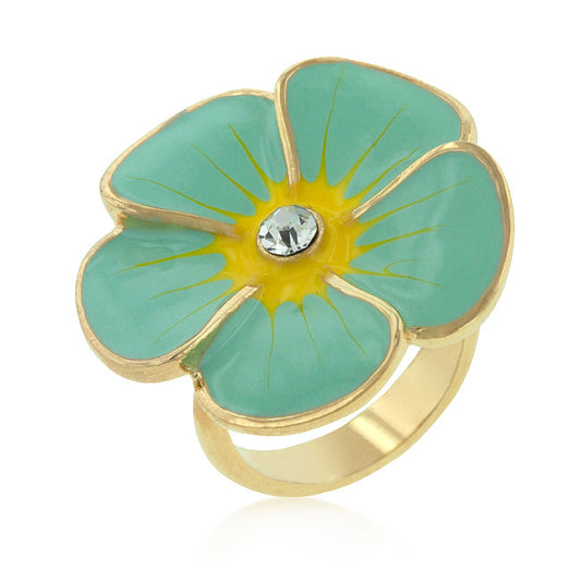Light Blue Enamel Floral Ring