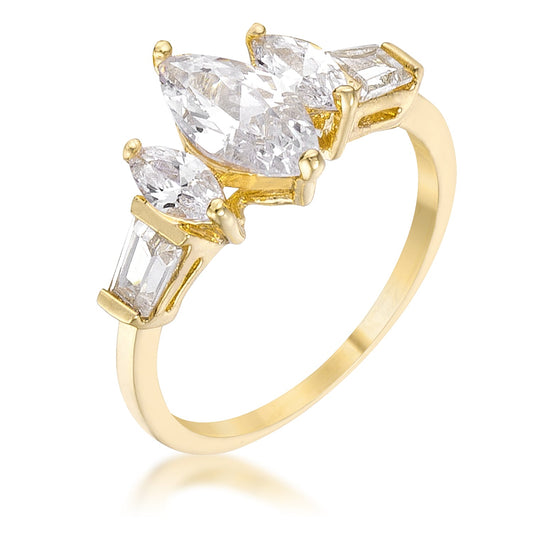 Marquise Triplet Engagement Ring, Goldtone Cubic Zirconia