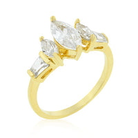 Marquise Triplet Engagement Ring, Goldtone Cubic Zirconia