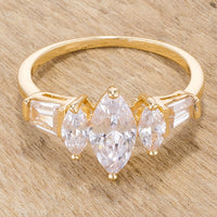 Marquise Triplet Engagement Ring, Goldtone Cubic Zirconia