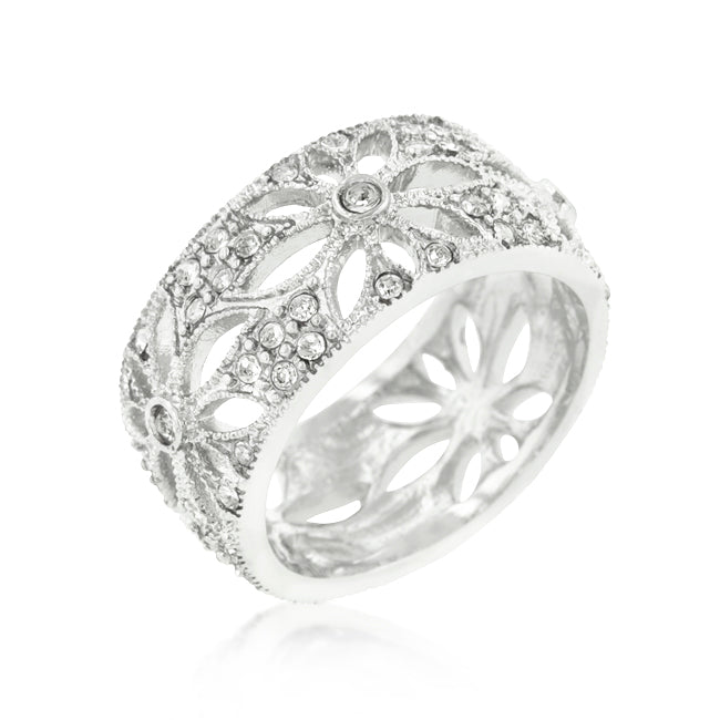 Crystal Floral Filigree Eternity Band