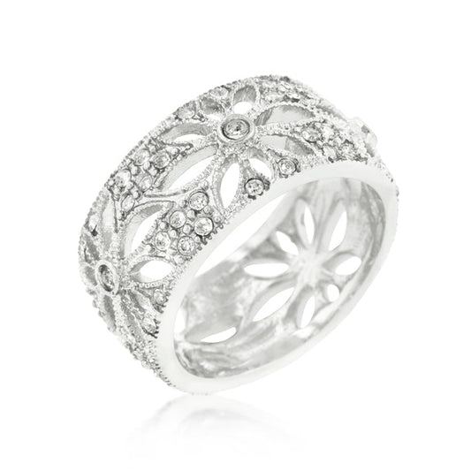 Crystal Floral Filigree Eternity Band
