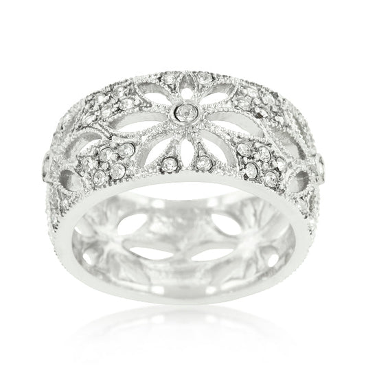 Crystal Floral Filigree Eternity Band