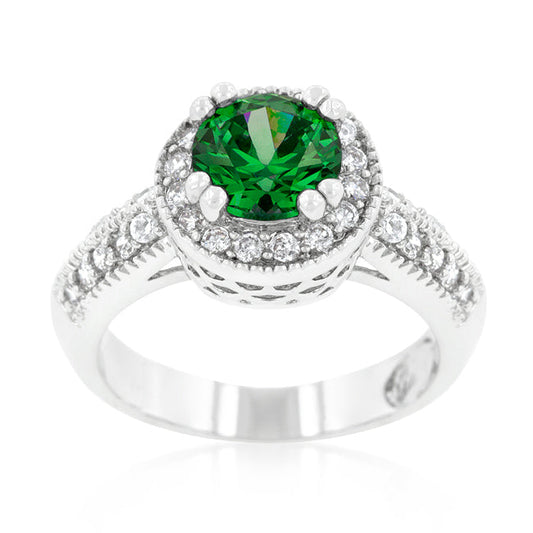 Emerald Halo Cubic Zirconia Engagement Ring