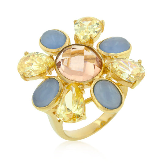 Multi-Cubic Zirconia Floral Gold Ring