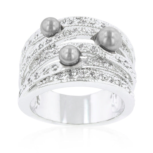 Gray Simulated Pearl Cocktail Ring