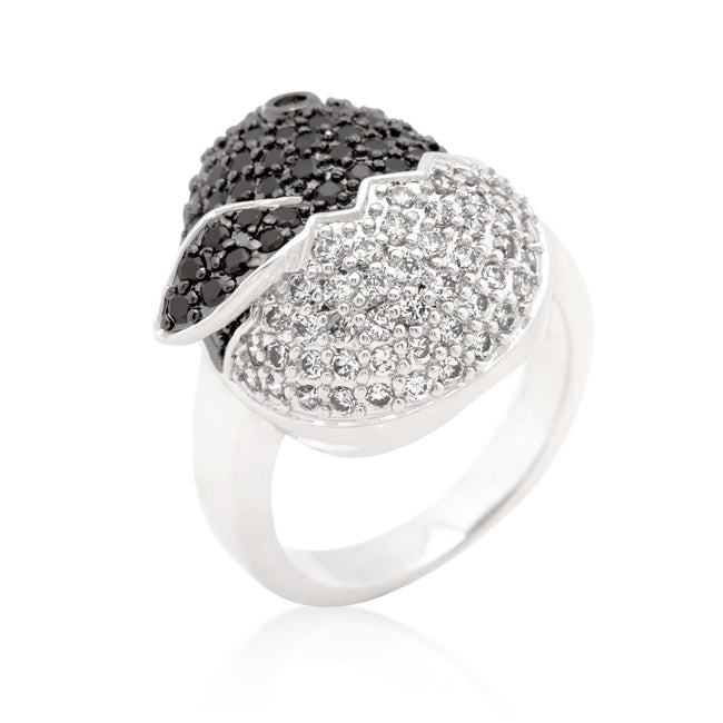 Baby Chick Cubic Zirconia Ring, Black and White