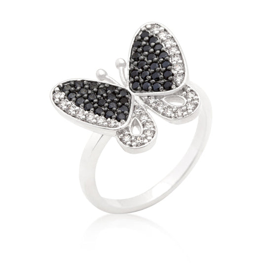 Two-Tone Butterfly Ring with Black and White Cubic Zirconia