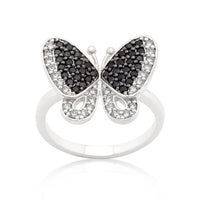 Two-Tone Butterfly Ring with Black and White Cubic Zirconia