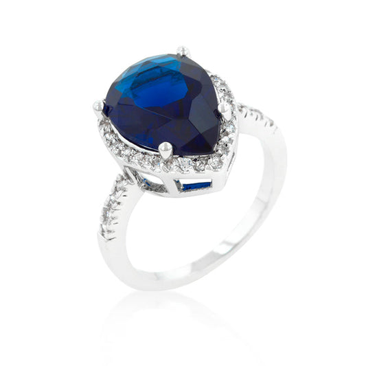 Sapphire Cubic Zirconia Pear Drop Ring