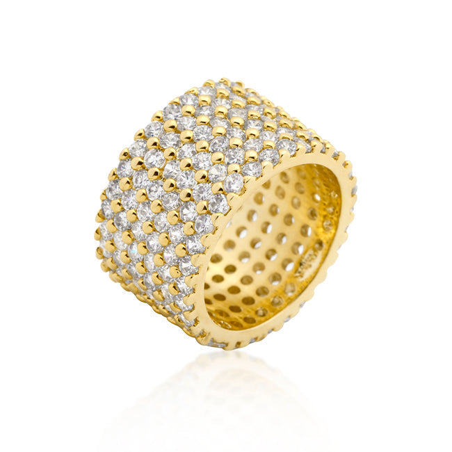 Wide Pave Cubic Zirconia Goldtone Ring
