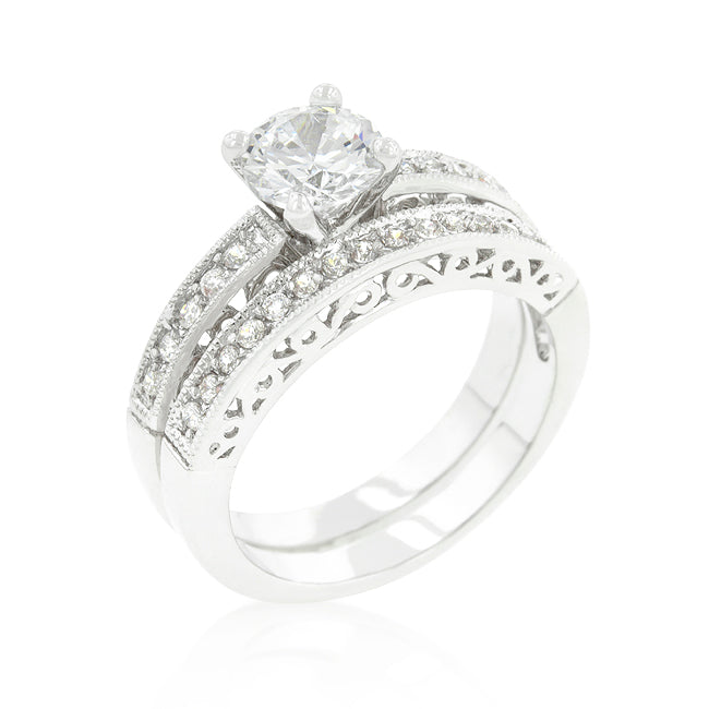 Filigree Cubic Zirconia Engagement Set