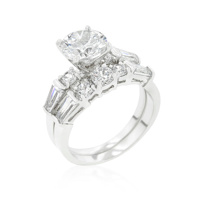 Engagement Ring with Large Cubic Zirconia Center