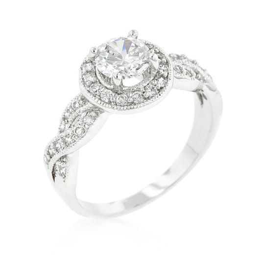 Round Cut Halo Engagement Ring with Infinity Shank