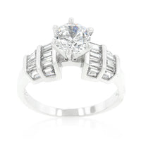 Tapered Baguette and Round Cubic Zirconia Engagement Ring