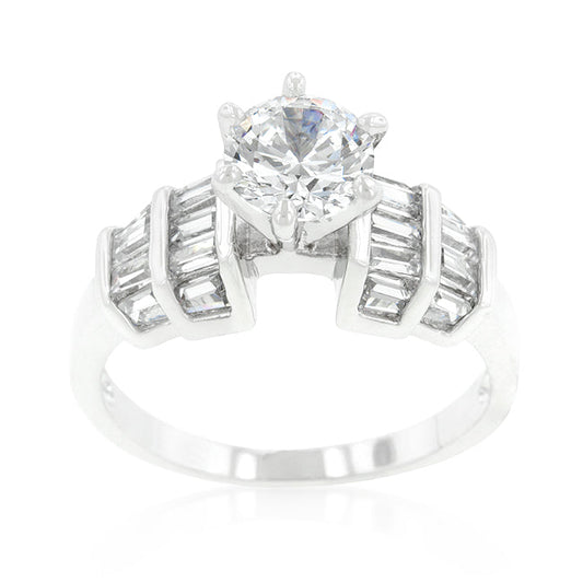 Tapered Baguette and Round Cubic Zirconia Engagement Ring