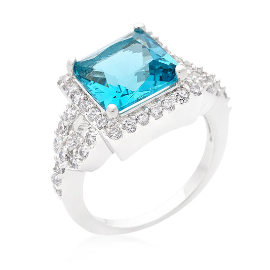 Halo Princess Cut Aqua Cocktail Ring