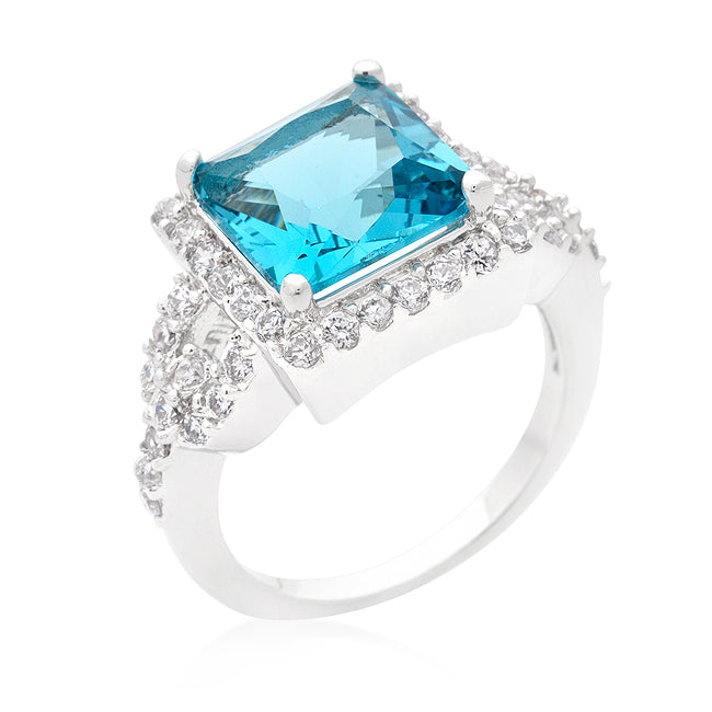 Halo Princess Cut Aqua Cocktail Ring