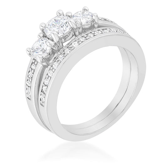 Three-Stone Pave Wedding Ring Set