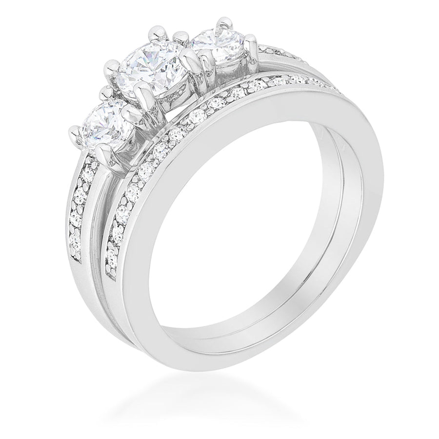 Three-Stone Pave Wedding Ring Set