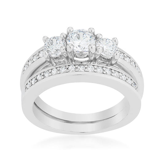 Three-Stone Pave Wedding Ring Set