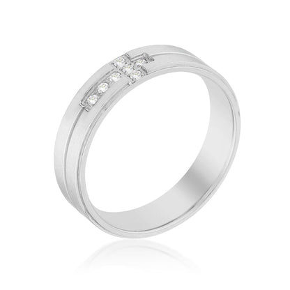 Men's Band Ring with Cubic Zirconia Cross