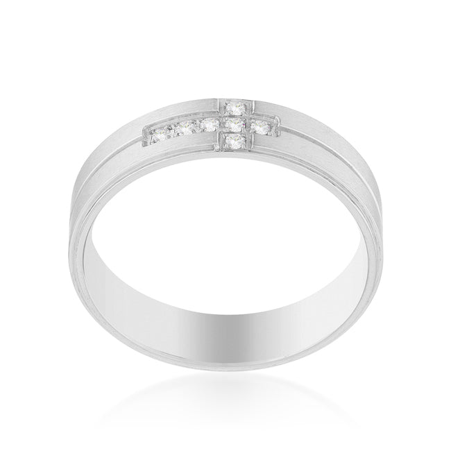 Men's Band Ring with Cubic Zirconia Cross