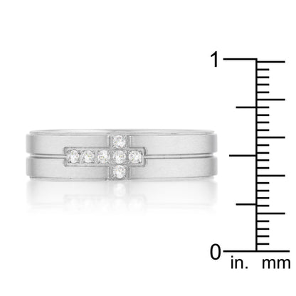 Men's Band Ring with Cubic Zirconia Cross