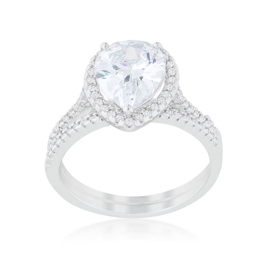 Halo Pear Solitaire Engagement Ring
