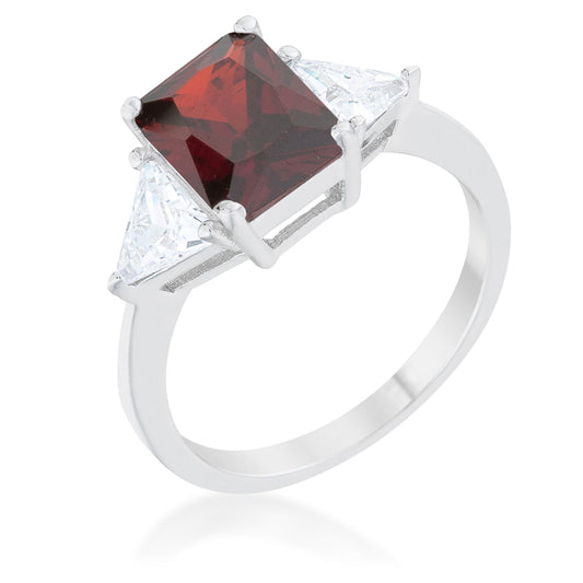 Garnet Radiant Cut Rhodium Engagement Ring