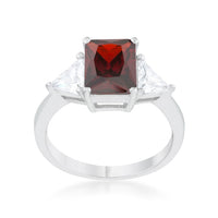 Garnet Radiant Cut Rhodium Engagement Ring